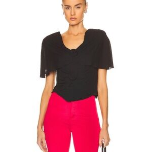 Saint Laurent Black Ruffled Rose Padded Shoulder Top Size F40